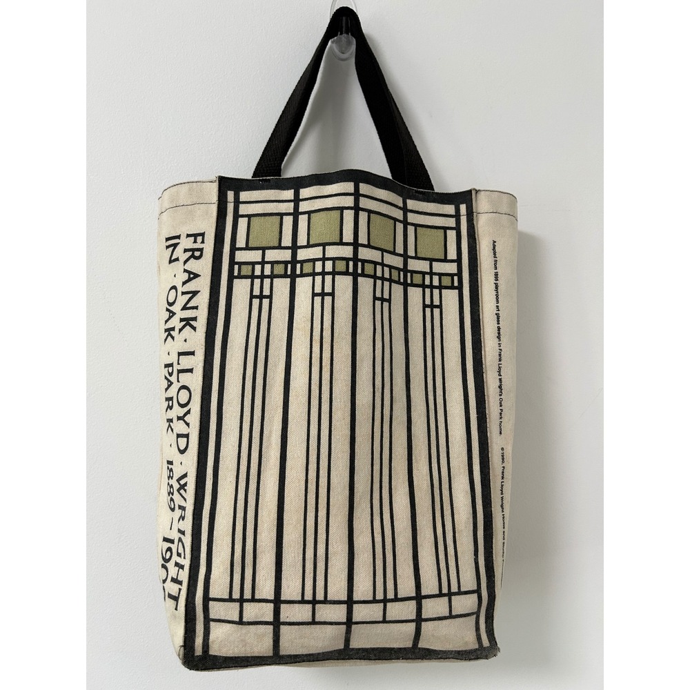Rare 90's Vintage Frank Lloyd Wright Oak Park Art Glass Canvas Tote Bag Mission